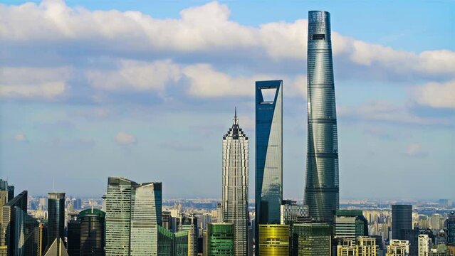 Shanghai Skyscrapers: Shanghai Center and Jin Mao Tower.Overlooking the modern buildings in Shanghai,China.