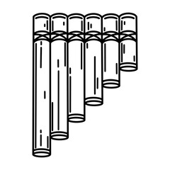 Pan flute vector icon. Hand drawn wooden musical instrument. Multi-barrel pipe isolated on white background. Traditional equipment for classical melodies, folk, concerts