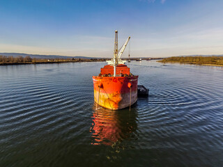 Ship at anchor in the Columbia river, near Portland, OR