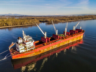 Ship at anchor in the Columbia river, near Portland, OR