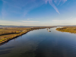 The Columbia river with ships at anchor