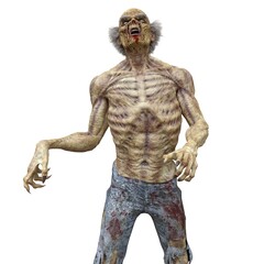 Zombie male isolated white background 3d illustration