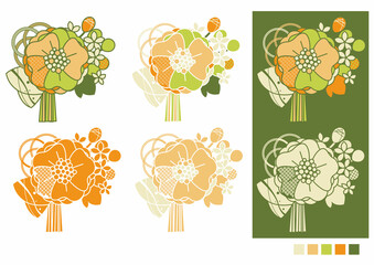 和風髪飾りデザインパーツ 橙緑