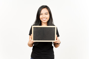 Fototapeta premium Showing, Presenting and holding Blank Blackboard of Beautiful Asian Woman Isolated On White