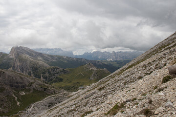 Mountain landscape in a cloudy day, Dolomites, Italian Alps.