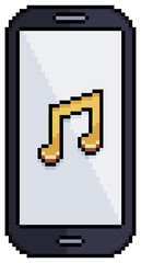 Pixel art cell phone with music icon vector icon for 8bit game on white background