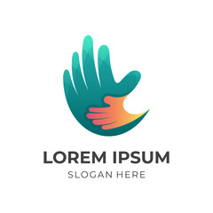 hand care logo design with 3d green and orange color style