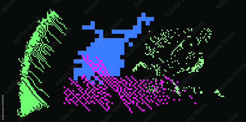 Aufkleber Glitched and distorted background with pixel mosaic.