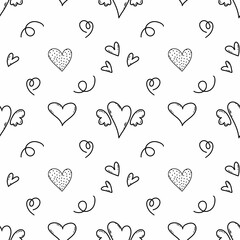 Cute doodle heart. Seamless pattern. Valentine day. Printing on fabric and packaging.