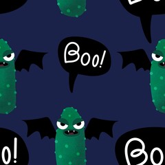 Halloween seamless green cucumber vampire pattern for wrapping paper and kids and cards and fabrics and packaging