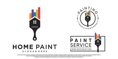 Set collection home painting logo design with brush element and creative color Premium Vector