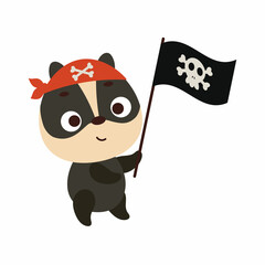 Cute little badger with pirate flag. Cartoon animal character for kids t-shirts, nursery decoration, baby shower, greeting card, invitation, house interior. Vector stock illustration