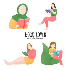 book lover, library. Vector illustration