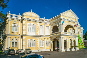 facade of town hall in george town, penang, malaysia