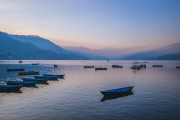 Fototapeta na wymiar Scenery of Fewa Lake at Pokhara, Nepal