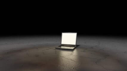 laptop in the dark room