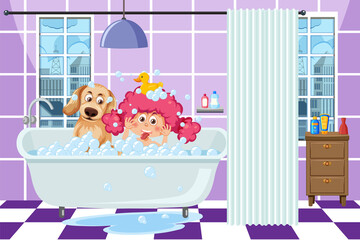 Kids playing bubbles in bathtub