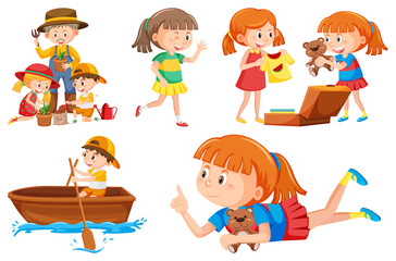 Set of children doing different activities