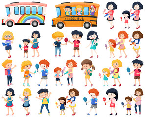 Set of cute school kids cartoon characters