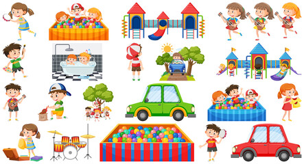 Set of children doing different activities