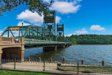 Sunny day, Blue Sky ,Old vertical-lift bridge crossing the St. Croix River