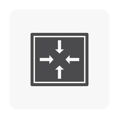 Slope of flat roof deck or rooftop for drainage system vector icon in cross section. May call concrete slab, patio, terrace over building. Include arrow of slanted, waterproofing to drain rain water.