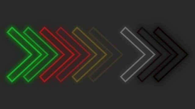 Red yellow white green and black colored arrow stroke animation transition background. Loopable arrow background in 4K 60fps. Juneteenth Background.
