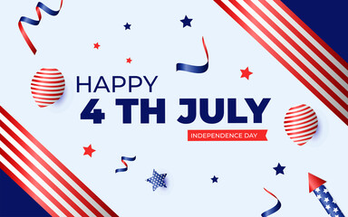 Obraz premium 4th of July with USA flag Independence Day Banner Vector illustration.