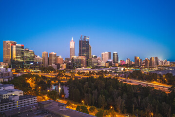 skyline of perth at night in western  australia