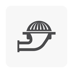 Fototapeta premium Commercial roof drain vector icon consist of cover dome strainer or guard, bowl, adapter, extension pipe for installation in drainage system to drain rain water from gutter, roof deck surface area. 