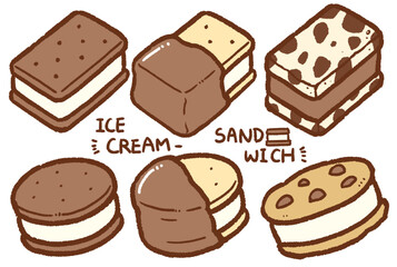 ice cream sandwich cartoon drawing set