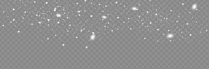 Falling snow on a transparent background. Snow clouds or shrouds. Fog, snowfall. Abstract snowflake background. Fall of snow. Vector illustrator 10 EPS.