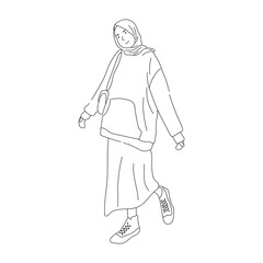 Fashion Hijab Women Continuous Line Drawing Minimalist