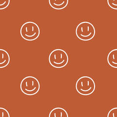 Seamless pattern with a smiling face. Emoji background. Simple whimsical minimal earthy 2 tone color. pattern for design wrapping paper, wallpaper, fabric, kid closes textile etc.
