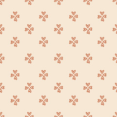 Seamless pattern design with hearts. Vector illustration. Simple whimsical minimal earthy 2 tone color. pattern for design wrapping paper, wallpaper, fabric, kid closes textile etc.
