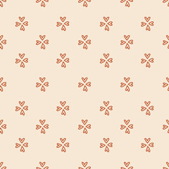 Seamless pattern design with hearts. Vector illustration. Simple whimsical minimal earthy 2 tone color. pattern for design wrapping paper, wallpaper, fabric, kid closes textile etc.
