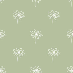 Seamless background gender neutral baby floral pattern. Simple whimsical minimal earthy 2 tone color. Kids nursery flower wallpaper or boho fashion all over print.
