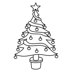 Cute christmas fir tree coloring page illustration vector. For kids coloring book.