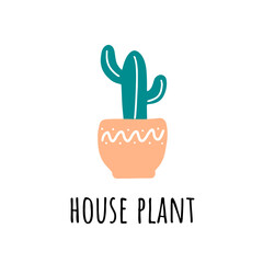 Single grawing cactus in a pot with calligraphy quotes. Mexican houseplant for your t shirt design, postcard, poster. Hand drawn vector illustration on a white background.
