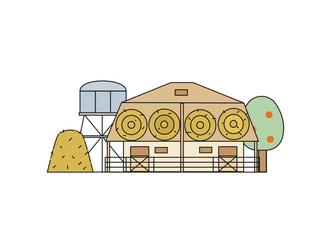 stable, water tower, vector flat illustation