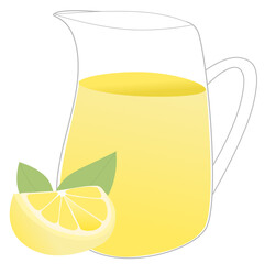 Glass of lemonade with slice lemon illustration  - obrazy, fototapety, plakaty