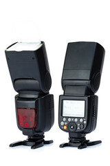 camera flash speedlight isolated on white background