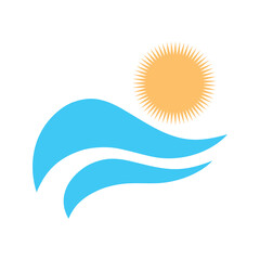 sun and sea waves logo, beach waves, minimalist and simple modern concept with flat colors design template illustration vector