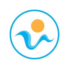 sun and sea waves logo, beach waves, minimalist and simple modern concept with flat colors design template illustration vector