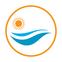 sun and sea waves logo, beach waves, minimalist and simple modern concept with flat colors design template illustration vector
