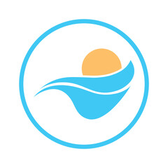 sun and sea waves logo, beach waves, minimalist and simple modern concept with flat colors design template illustration vector