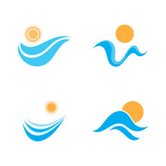 sun and sea waves logo, beach waves, minimalist and simple modern concept with flat colors design template illustration vector