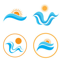 Fototapeta na wymiar sun and sea waves logo, beach waves, minimalist and simple modern concept with flat colors design template illustration vector