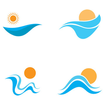 sun and sea waves logo, beach waves, minimalist and simple modern concept with flat colors design template illustration vector