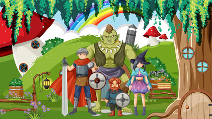Obraz na płótnie Canvas Fantasy folk cartoon characters in the forest